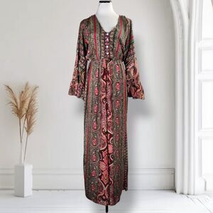 Karma Highway Ruffle Sleeve Wide Leg Jumpsuit OS Black Paisley Viscose Satin